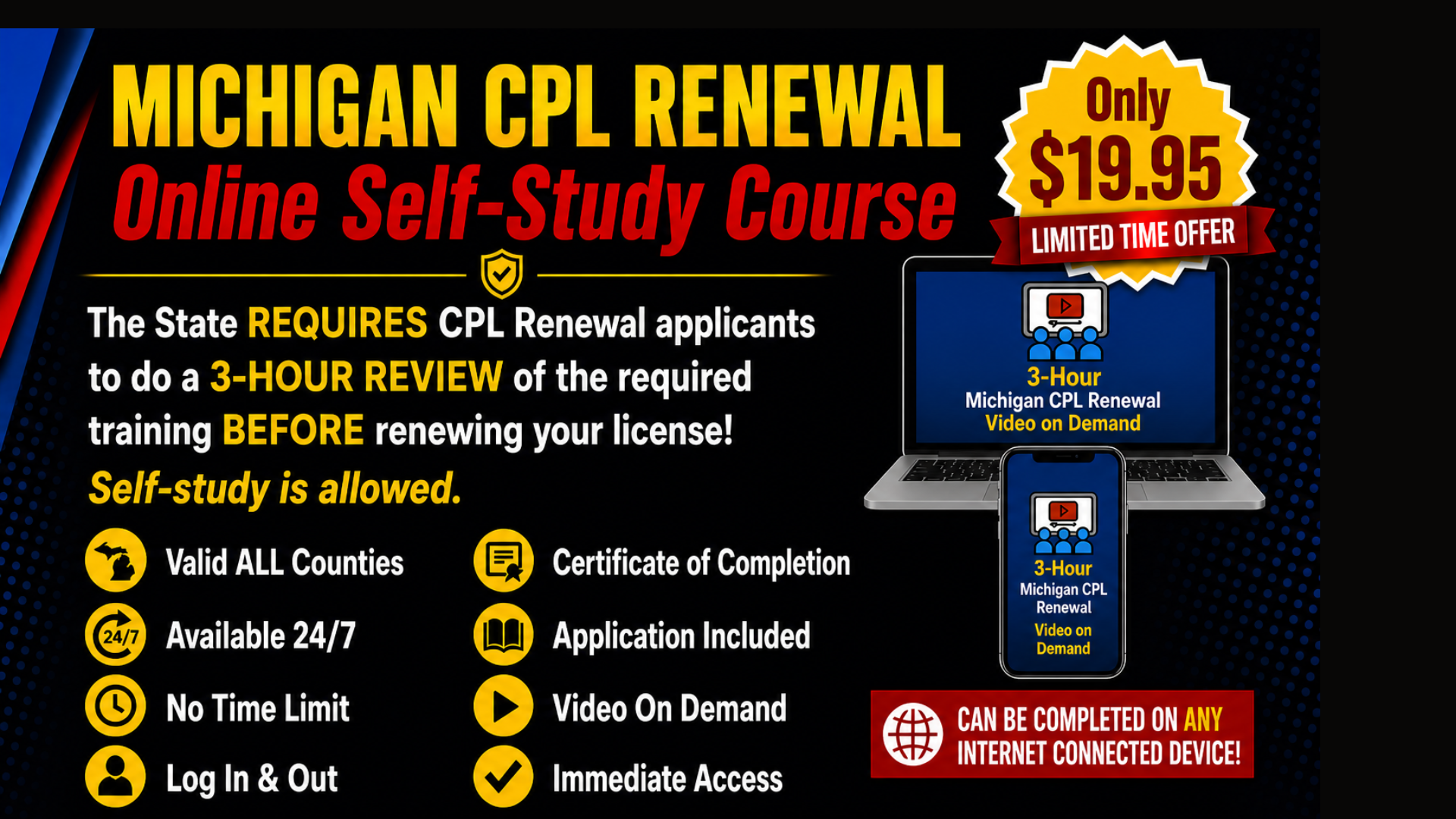 3-Hour Michigan CPL ONLINE VIDEO Renewal Self Study Course